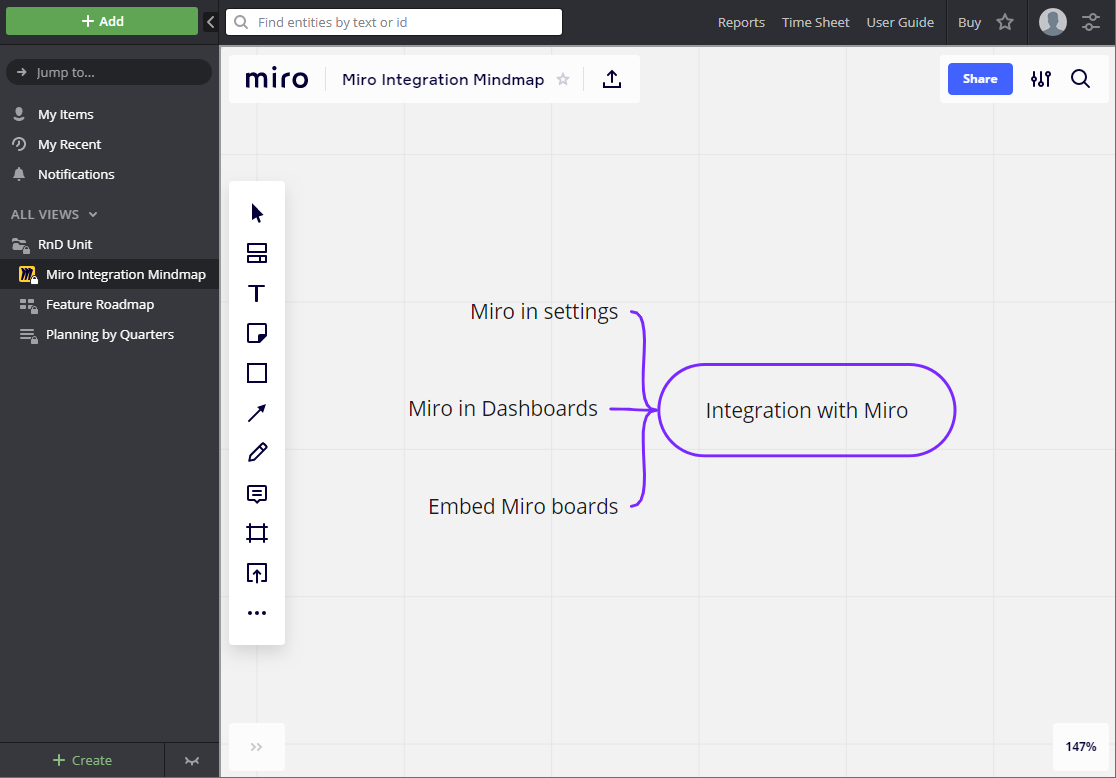 Integration with Miro Targetprocess Enterprise Agility Solution