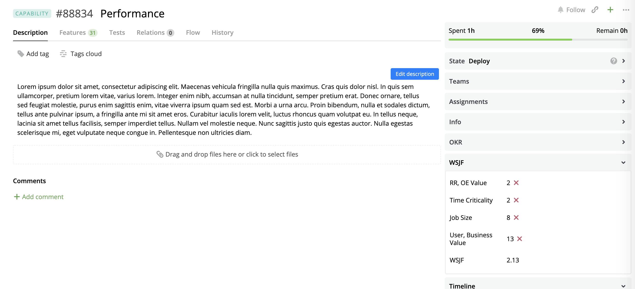 WSJF Prioritization for Epic/Capability Targetprocess Enterprise Agility Solution