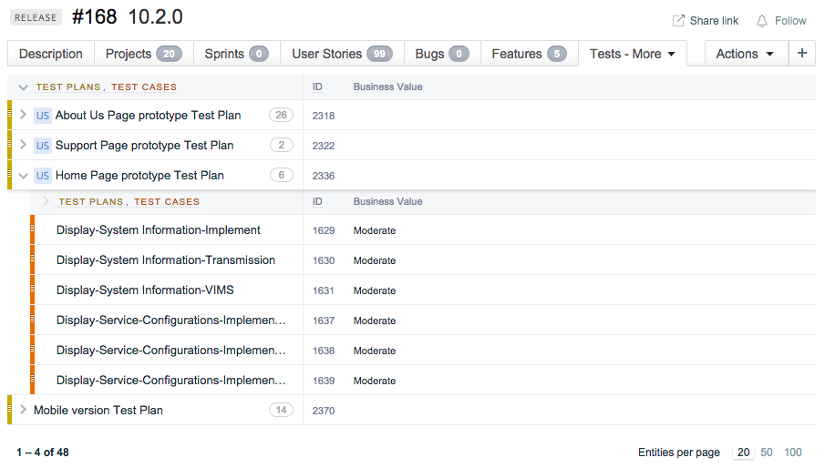 entity test plan targetprocess visual management software plan test